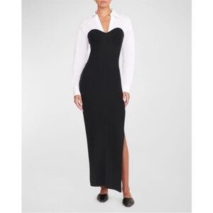 NWT STAUD HAZEL DRESS BLACK & WHITE Long Sleeve Layered Look size Large